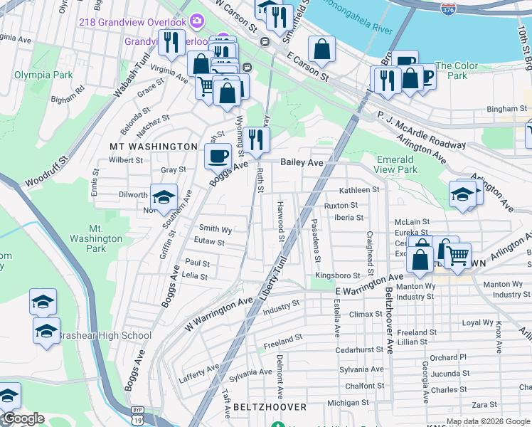 map of restaurants, bars, coffee shops, grocery stores, and more near 110 Tuscola Street in Pittsburgh
