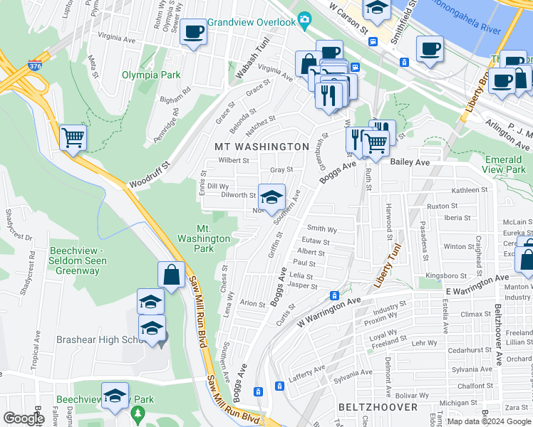 map of restaurants, bars, coffee shops, grocery stores, and more near 466 Norton Street in Pittsburgh