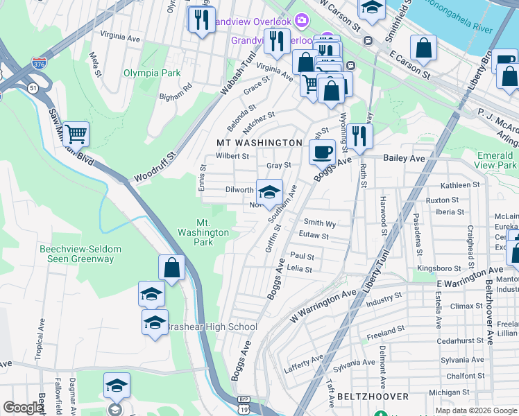 map of restaurants, bars, coffee shops, grocery stores, and more near 466 Norton Street in Pittsburgh