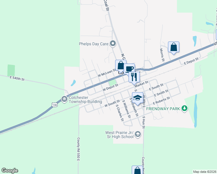 map of restaurants, bars, coffee shops, grocery stores, and more near 101 North Charles Street in Colchester
