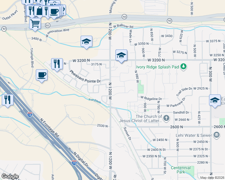 map of restaurants, bars, coffee shops, grocery stores, and more near 10530 North 8800 West in Lehi