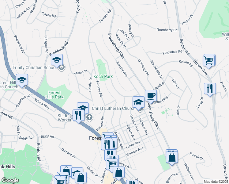 map of restaurants, bars, coffee shops, grocery stores, and more near 220 Sharon Drive in Pittsburgh