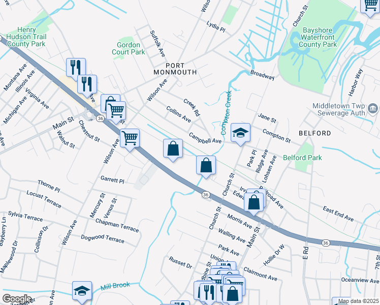 map of restaurants, bars, coffee shops, grocery stores, and more near 51 Willow Street in Middletown Township