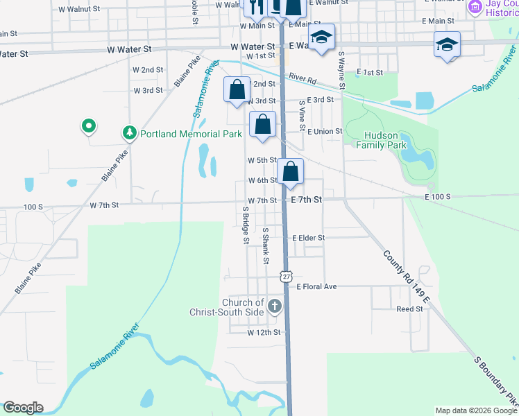 map of restaurants, bars, coffee shops, grocery stores, and more near 201-299 W 7th St in Portland