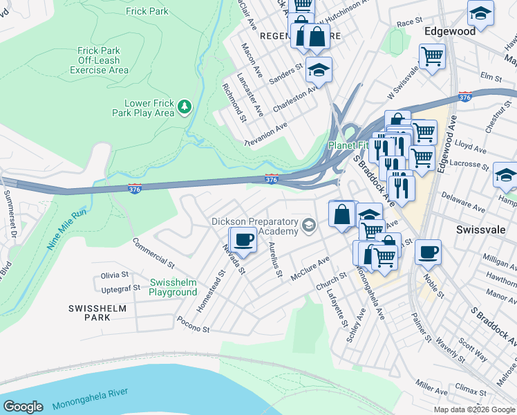 map of restaurants, bars, coffee shops, grocery stores, and more near 7229 Whipple Street in Pittsburgh