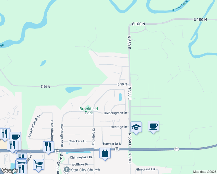 map of restaurants, bars, coffee shops, grocery stores, and more near 5328 E 50 N in Lafayette