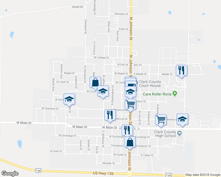 map of restaurants, bars, coffee shops, grocery stores, and more near 520 North Washington Street in Kahoka