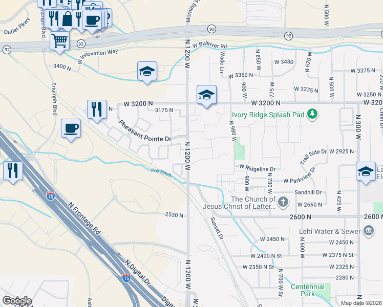 map of restaurants, bars, coffee shops, grocery stores, and more near 10530 North 8800 West in Lehi