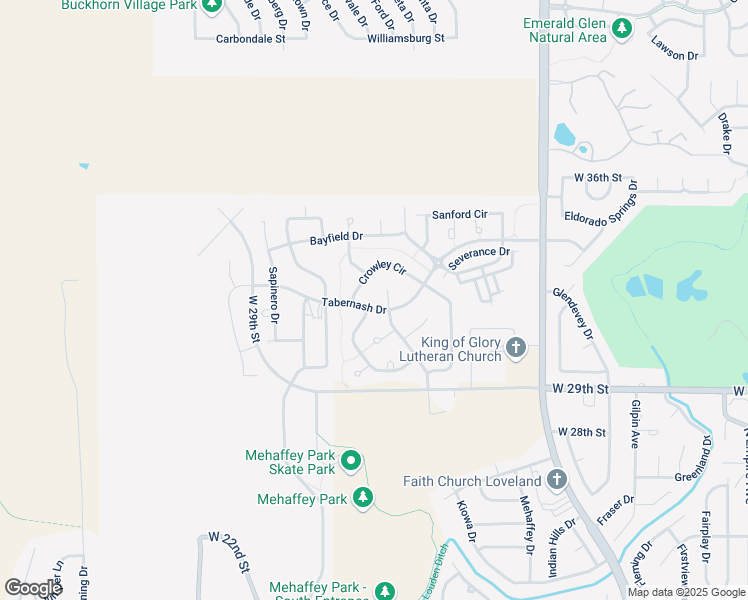 map of restaurants, bars, coffee shops, grocery stores, and more near 3175 Hudson Court in Loveland