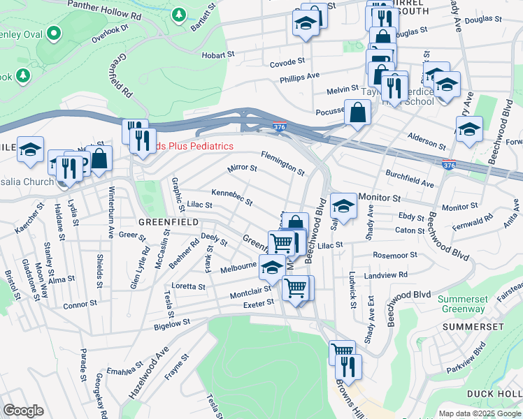map of restaurants, bars, coffee shops, grocery stores, and more near 935 Kennebec Street in Pittsburgh