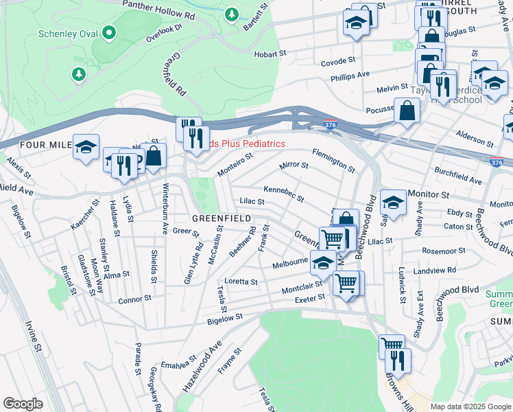 map of restaurants, bars, coffee shops, grocery stores, and more near 859 Lilac Street in Pittsburgh