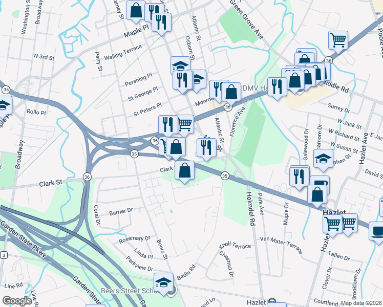 map of restaurants, bars, coffee shops, grocery stores, and more near 24 Center Street in Keyport