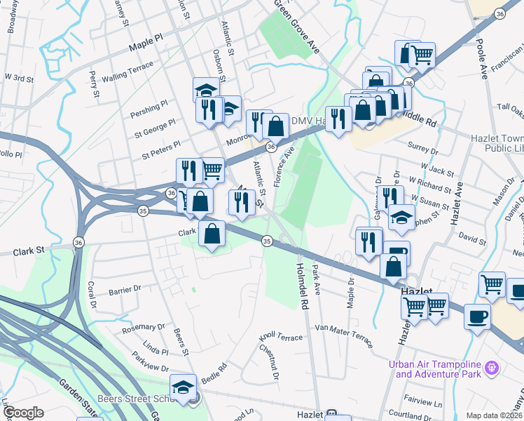 map of restaurants, bars, coffee shops, grocery stores, and more near 466 Main Street in Keyport
