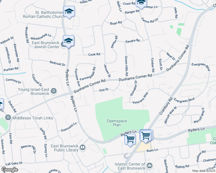 map of restaurants, bars, coffee shops, grocery stores, and more near 148 Dunhams Corner Road in East Brunswick