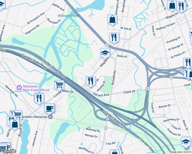 map of restaurants, bars, coffee shops, grocery stores, and more near 42 Gaston Street in Monmouth County