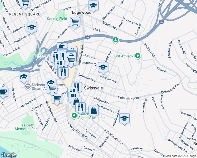 map of restaurants, bars, coffee shops, grocery stores, and more near 2016 Hampton Street in Pittsburgh