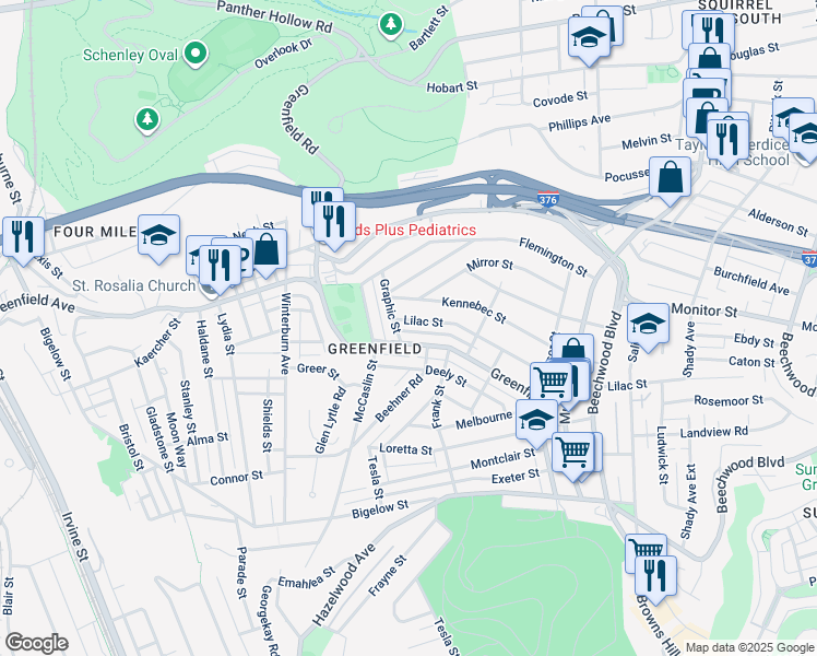 map of restaurants, bars, coffee shops, grocery stores, and more near 812 Lilac Street in Pittsburgh