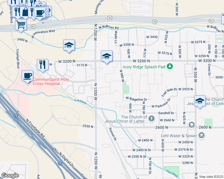 map of restaurants, bars, coffee shops, grocery stores, and more near 2946 North 1080 West in Lehi