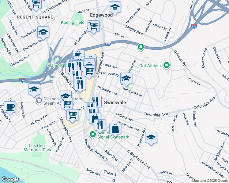 map of restaurants, bars, coffee shops, grocery stores, and more near 2016 Hampton Street in Pittsburgh