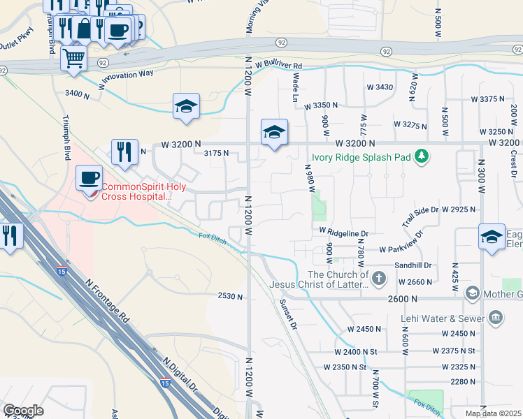 map of restaurants, bars, coffee shops, grocery stores, and more near 1167 West 2980 North in Lehi