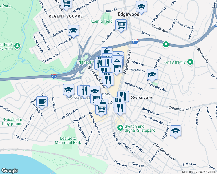 map of restaurants, bars, coffee shops, grocery stores, and more near 1701 South Braddock Avenue in Pittsburgh