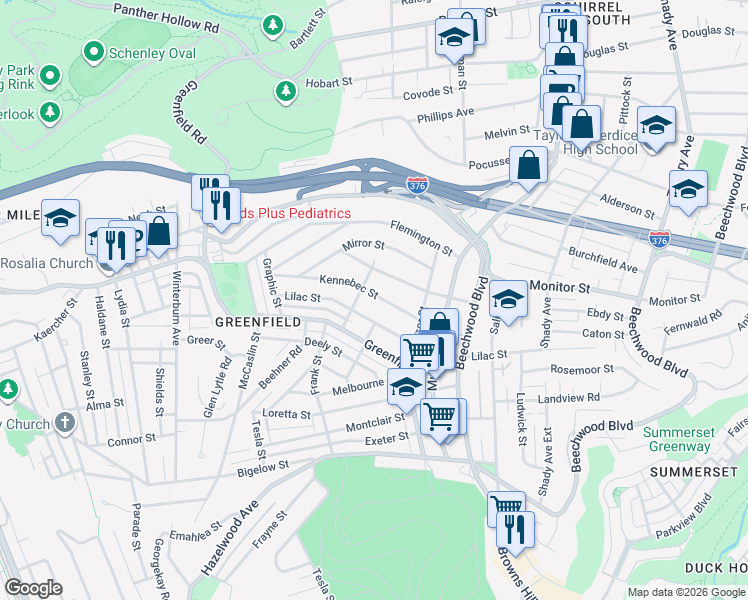 map of restaurants, bars, coffee shops, grocery stores, and more near 900 Kennebec Street in Pittsburgh
