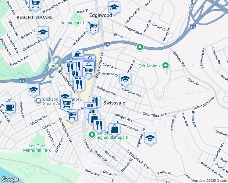 map of restaurants, bars, coffee shops, grocery stores, and more near 2016 Hampton Street in Pittsburgh