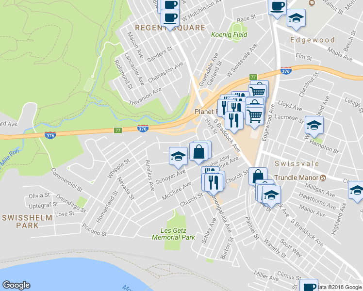 map of restaurants, bars, coffee shops, grocery stores, and more near 7330 Whipple Street in Pittsburgh