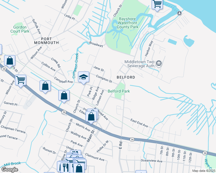 map of restaurants, bars, coffee shops, grocery stores, and more near 313 Campbell Avenue in Middletown Township