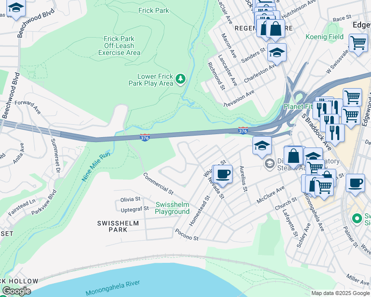 map of restaurants, bars, coffee shops, grocery stores, and more near 300 LeBlanc Street in Pittsburgh