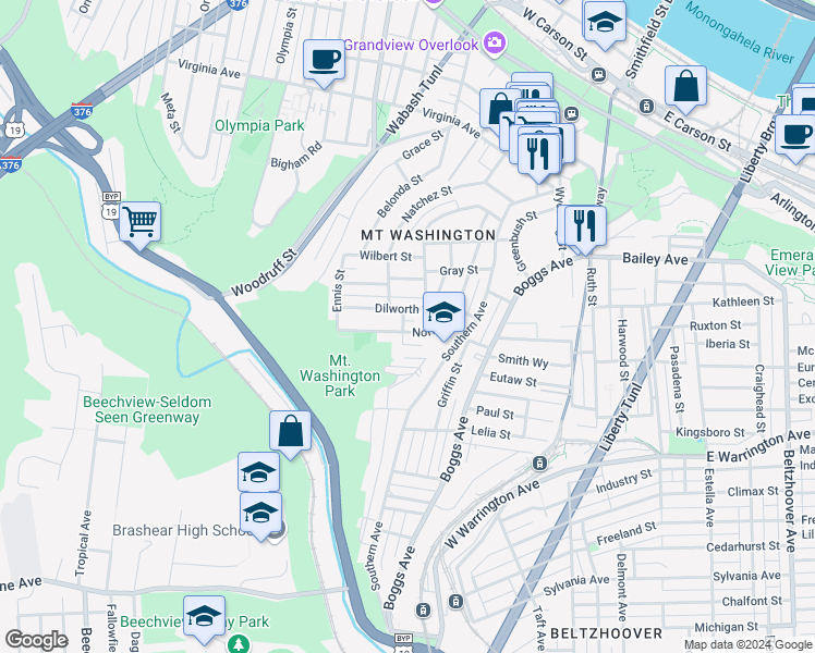 map of restaurants, bars, coffee shops, grocery stores, and more near 492 Norton Street in Pittsburgh