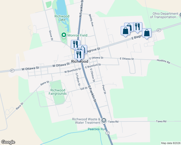 map of restaurants, bars, coffee shops, grocery stores, and more near 110 South Clinton Street in Richwood