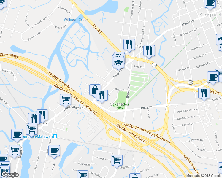 map of restaurants, bars, coffee shops, grocery stores, and more near 42 Gaston Street in Monmouth County