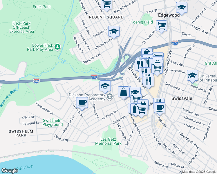 map of restaurants, bars, coffee shops, grocery stores, and more near 7332 Whipple Street in Pittsburgh