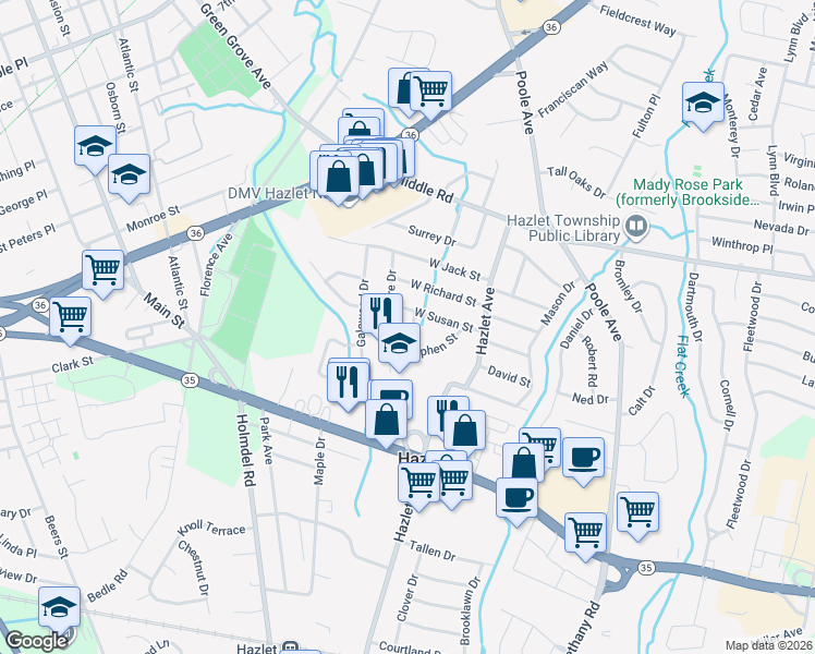 map of restaurants, bars, coffee shops, grocery stores, and more near 3 Lorraine Place in Hazlet