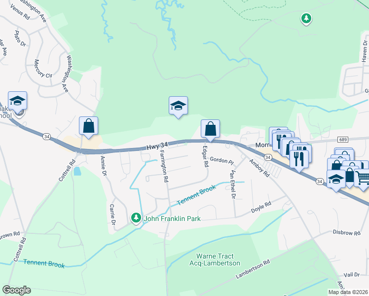 map of restaurants, bars, coffee shops, grocery stores, and more near 272 New Jersey 34 in Matawan
