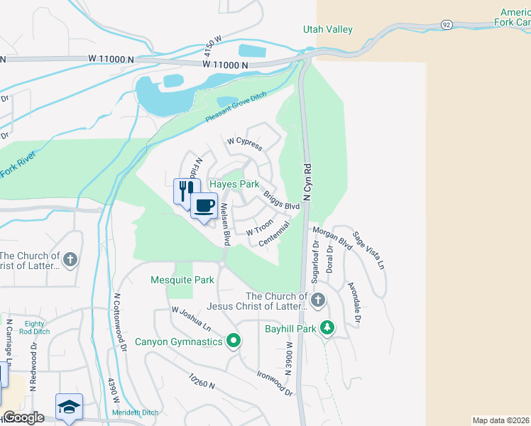 map of restaurants, bars, coffee shops, grocery stores, and more near 4011 Valderrama in Cedar Hills