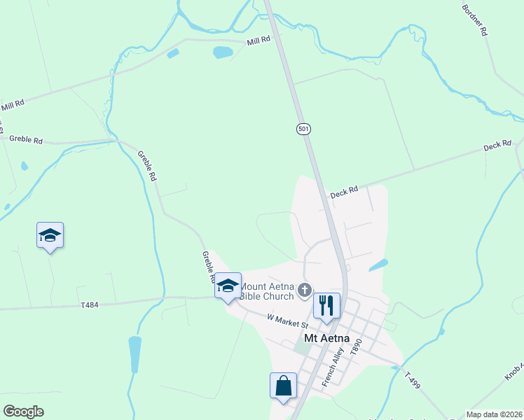 map of restaurants, bars, coffee shops, grocery stores, and more near in Mount Aetna