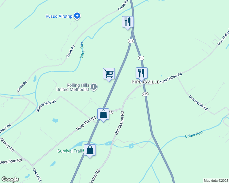 map of restaurants, bars, coffee shops, grocery stores, and more near 7037 Easton Road in Bucks County