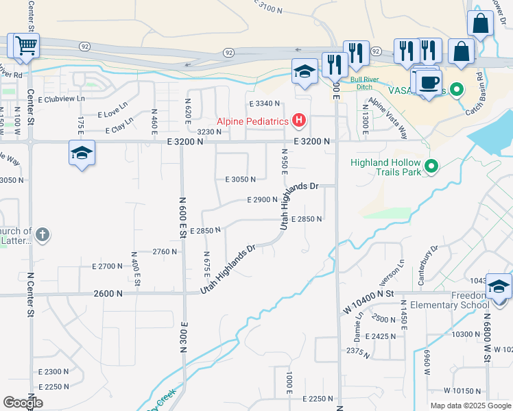 map of restaurants, bars, coffee shops, grocery stores, and more near 858 East 2900 North in Lehi