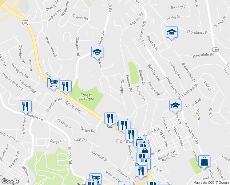 map of restaurants, bars, coffee shops, grocery stores, and more near 119 Williams Pl in Pittsburgh