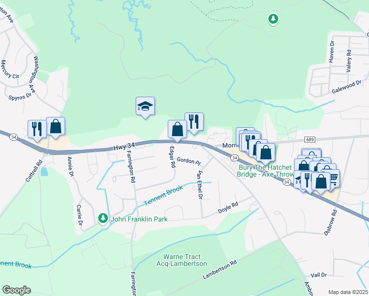 map of restaurants, bars, coffee shops, grocery stores, and more near 296 New Jersey 34 in Matawan