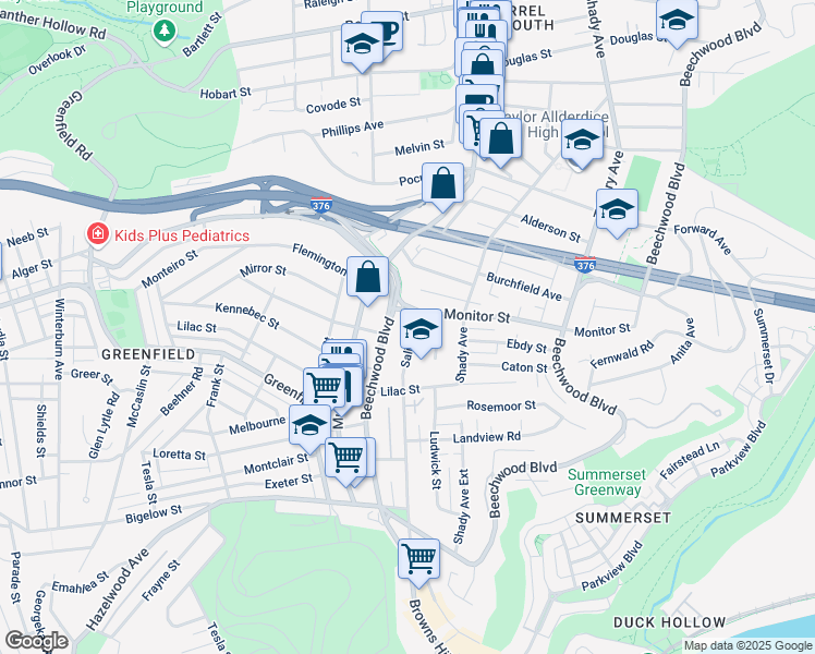 map of restaurants, bars, coffee shops, grocery stores, and more near 4010 Saline Street in Pittsburgh