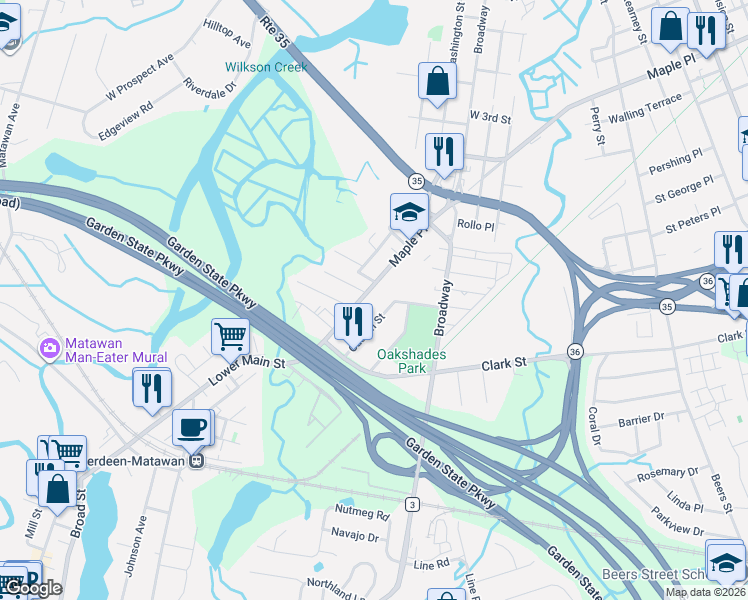 map of restaurants, bars, coffee shops, grocery stores, and more near 42 Gaston Street in Monmouth County