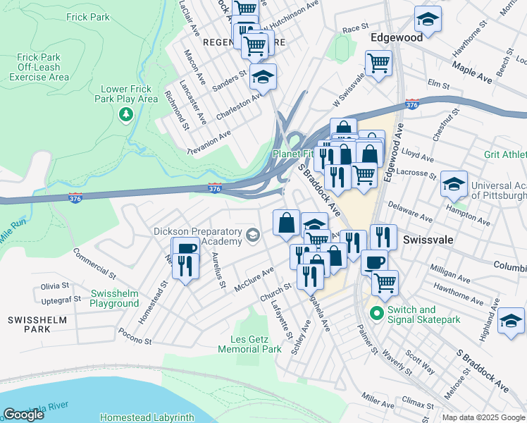 map of restaurants, bars, coffee shops, grocery stores, and more near 7332 Whipple Street in Pittsburgh
