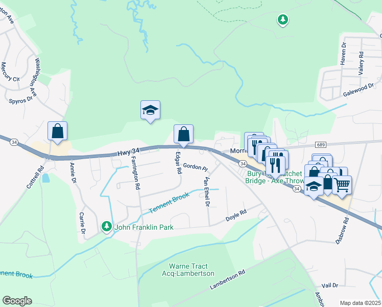map of restaurants, bars, coffee shops, grocery stores, and more near 296 New Jersey 34 in Matawan