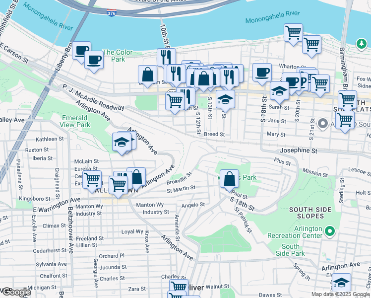 map of restaurants, bars, coffee shops, grocery stores, and more near 26 Welsh Way in Pittsburgh