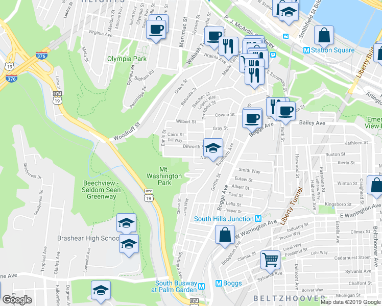 map of restaurants, bars, coffee shops, grocery stores, and more near 12 Kuhn Street in Pittsburgh