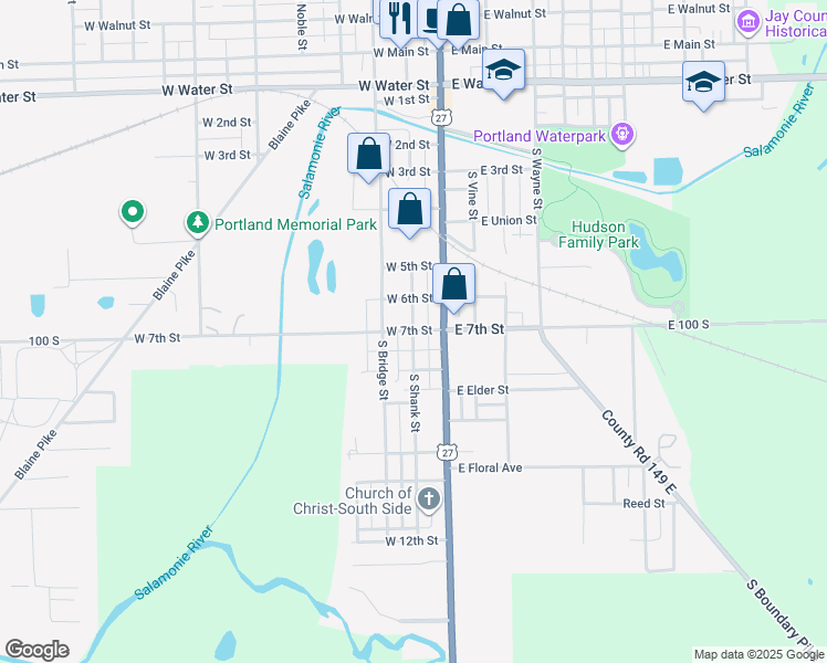 map of restaurants, bars, coffee shops, grocery stores, and more near 199 West 7th Street in Portland
