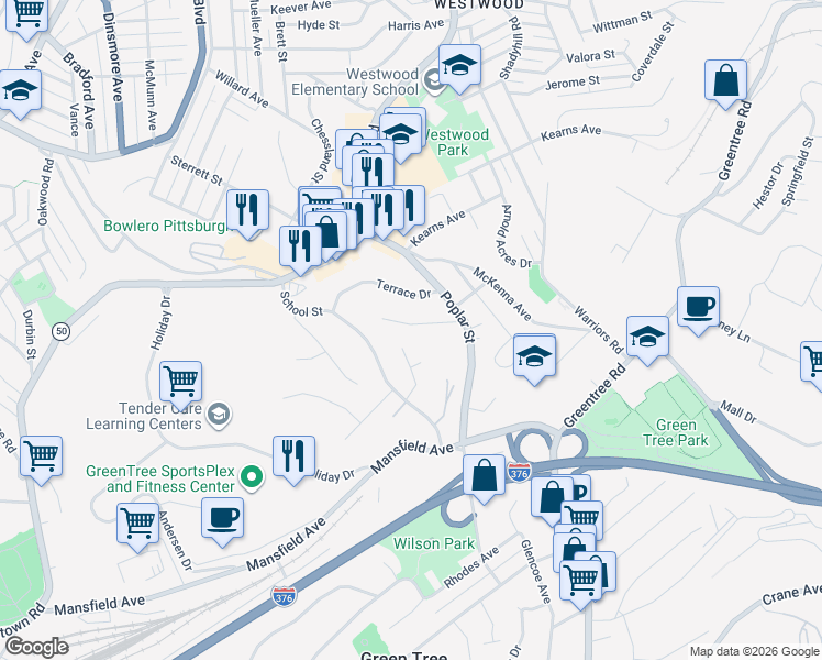 map of restaurants, bars, coffee shops, grocery stores, and more near 19 Clearview Dr in Pittsburgh